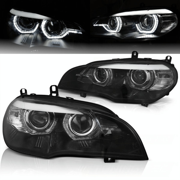 Xenon Scheinwerfer Set Angel Eyes FüR Bmw X5 E70 2007–2010 Schwarz+Kurvenlicht-image