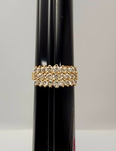 Vintage Three Row Diamond Cluster Cocktail Ring Fashion Costume  Gold Tone