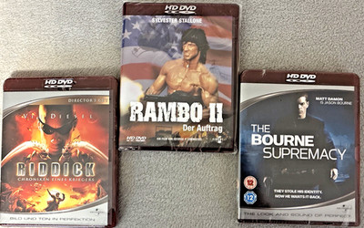 RAMBO II + RIDDICK + THE BOURNE SUPREMACY   3 X HD-DVD FILME NEU & VERSIEGT 