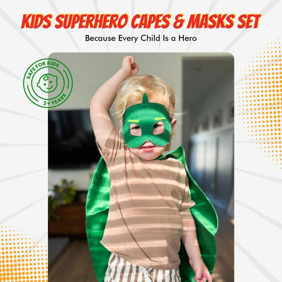 Capas y máscaras de superhéroes a granel para niños-fieltro satinado con tres encarnados Foto 4 de 4