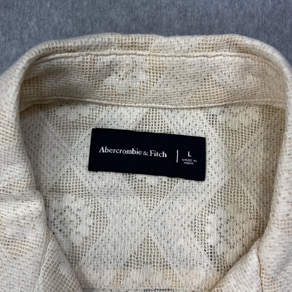 Abercrombie & Fitch Shirt Mens Large Red Cream Crochet Sweater Johnny Collar - Image 4 of 4