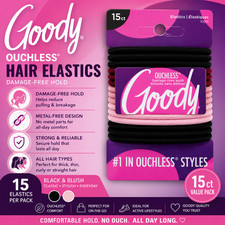 Goody Ouchless Hair Elastics 15 Ct Black Blush No Damage Hair Ties NEW