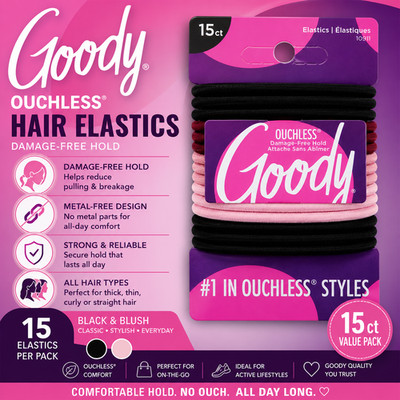 Goody Ouchless Hair Elastics 15 Ct Black & Blush No Damage Hair Ties (NEW)