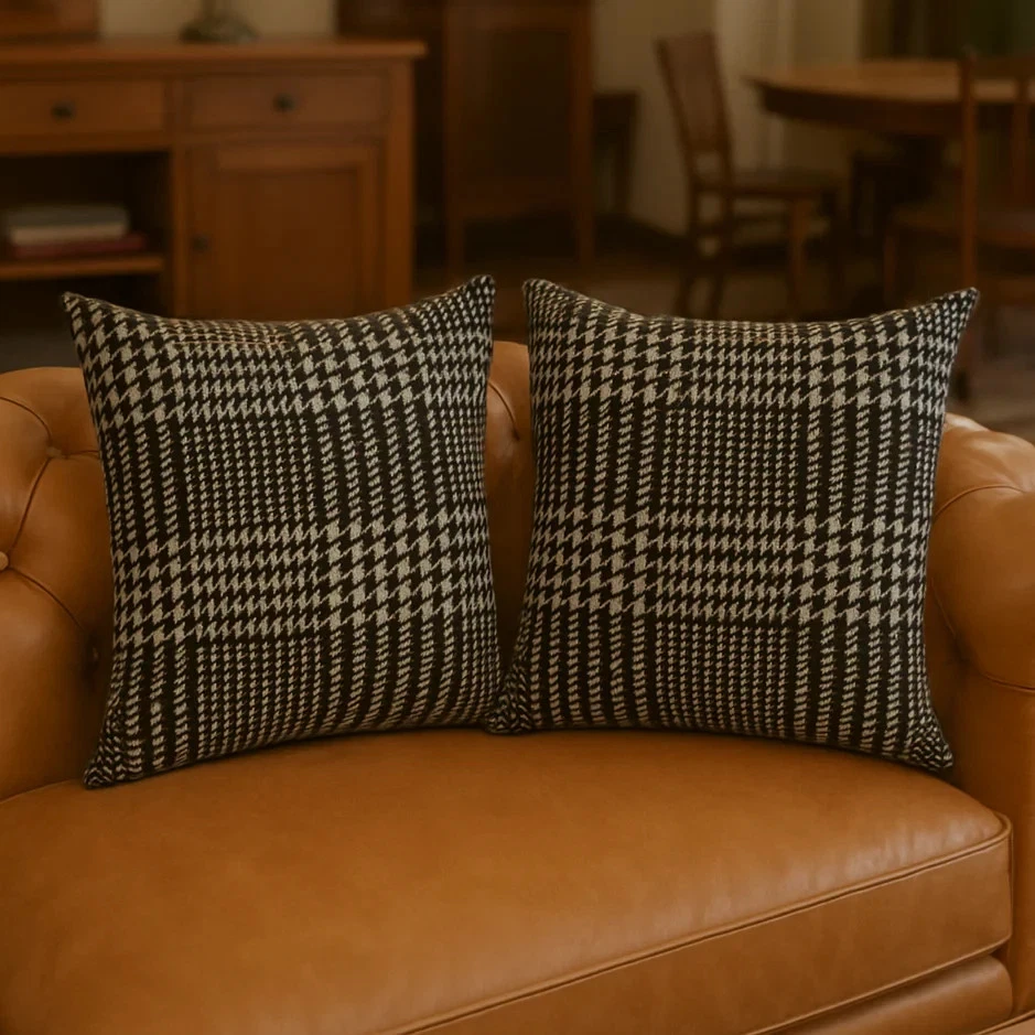 Black & White Houndstooth Decorative Cushion – Modern Accent Pillow - Image 2 of 4