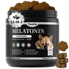 POPPAW Dog Melatonin Calming Chews for Nighttime Sleep, Natural Relaxation  S...