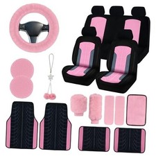 Car Seat Cover Full Set For Women With Floor Mats3d Air Mesh Car Seat Pink