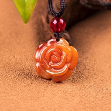 Certified Red Orange Natural Type A Jade Jadeite Carved Flower 花开富贵 Pendant