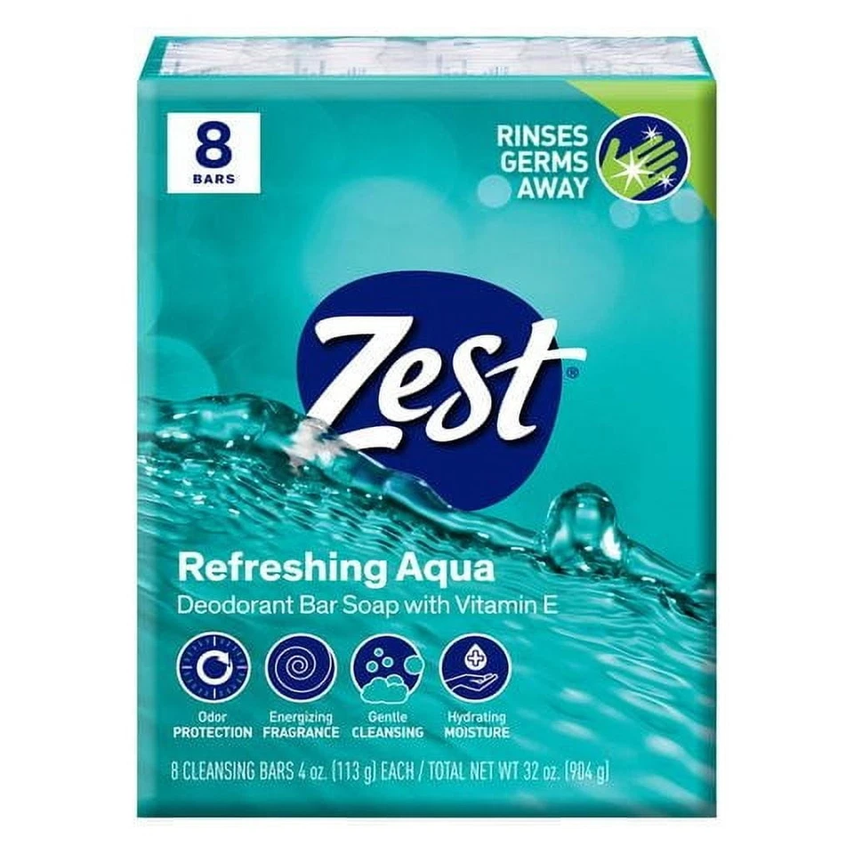 Zest Deodorant Bar Soap, Hydrating Moisture for All Skin Types, Aqua, 4 oz, 8 Ba - Image 2 of 4