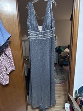 Silver sequin With Rhinestone Belt MacDuggal Size 24