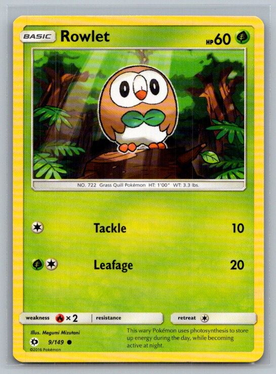 Rowlet 9/149 Common SM Base Set Pokemon Near Mint