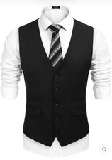 NWT-Coofandy Men  s Black Slim Fit Business Suit Vest