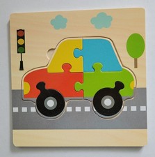 Kleines  buntes Holzpuzzle Steckspiel Auto 4 Teile ab 2 Jahre