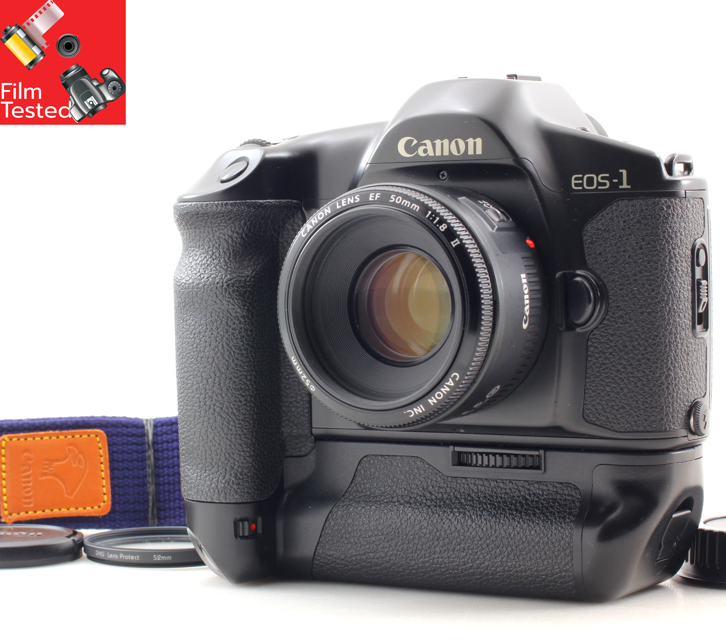 Canon EOS-1 HS 35mm Film Camera Body EF 50mm F1.8 II Lens Tested JAPAN [MINT+]