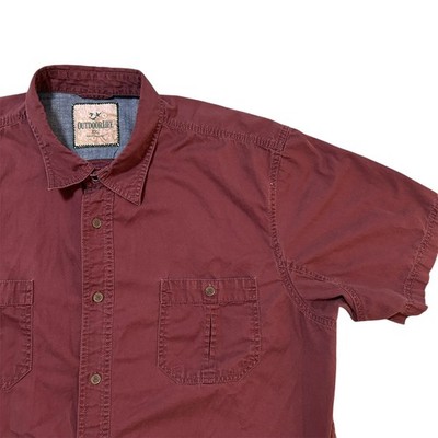 Outdoor Life Shirt Men's 2XL Maroon Button Up Casual 100% Cotton Short Sleeve