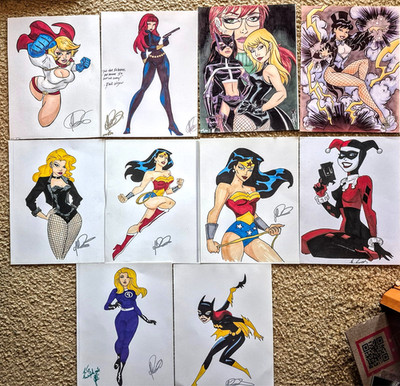 WOMEN OF DC MARVEL COMICS HAND DRAWINGS ZATANNA, WONDER WOMAN BATGIRL POWER GIRL