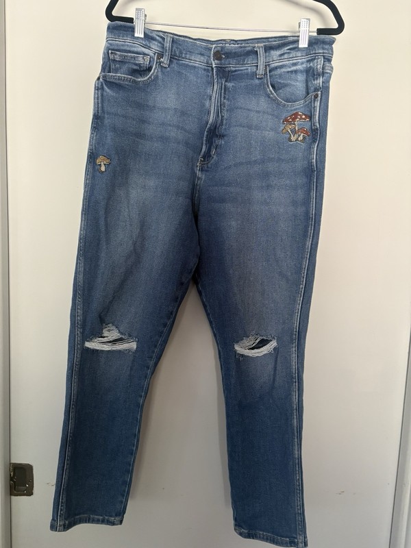 Arizona Highest Rise Mom Cut Jeans With Embroidered Mushrooms 17