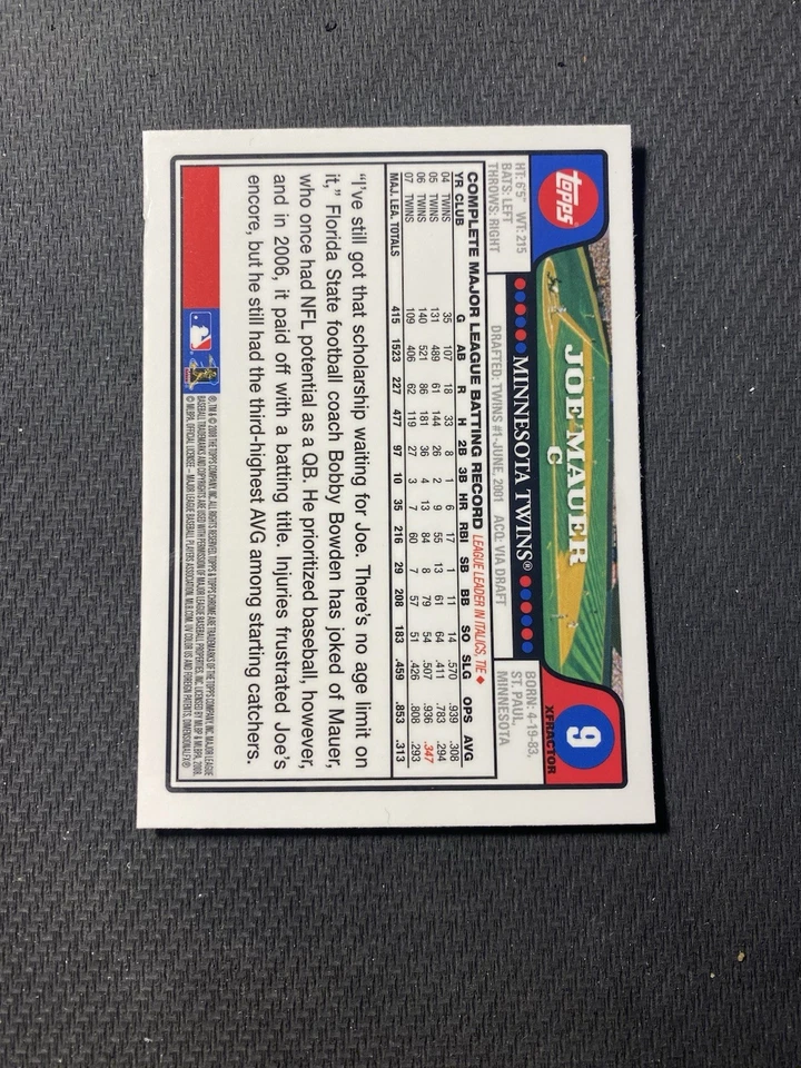 Joe Mauer 2008 Topps Chrome X-fractor Parallel Minesota Twins - Image 2 of 2