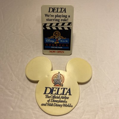 Lot of 2 DELTA Air Lines & Disney Pins 1989 MGM Studios, Disneyland & WDW w/Ears