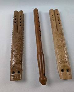 Hand Carved Balkan Dvojnice Double Flutes Wooden Shepherd Folk Instruments Lot