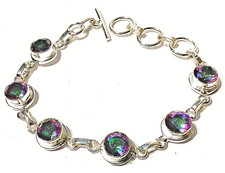 REGENBOGEN MYSTIC TOPAS  Edelstein HANDGEFER 925 Sterlingsilber Schmuck Armband.