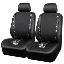 Leather Bling Diamond Car Seat Covers 2 Front Interior Two Front Seats Black