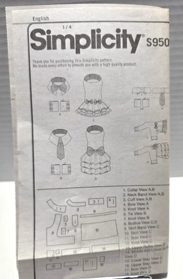 Simplicity #S9507 Sz XS-XL Pet Collars, Cuffs & Dresses Uncut Factory Folded - Image 4 of 4