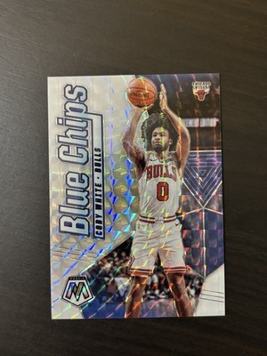 Coby White 2019-20 Mosaic Rookie Blue Chips White Prizm /25 #6 RC SSP Bulls Star