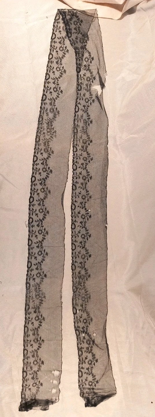 Black Guipure Lace 19th Century Crinoline Costume Antique Textile Ruffles