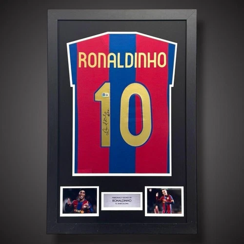Ronaldinho Hand Signed Barcelona FC Football Shirt Framed £499