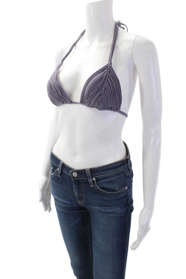 Top de bikini PilyQ para mujer con tirantes y corbata trasera púrpura talla mediana Foto 2 de 4