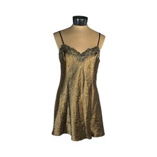 Victorias Secret Satin Chemise Slip Dress Size M Style 9191 Brown Black NEW