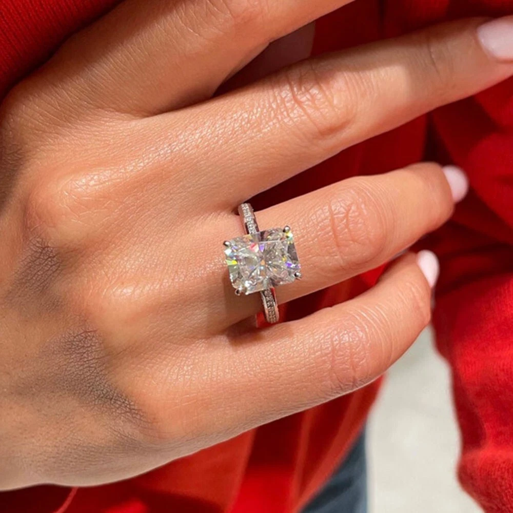 14k White Gold Radiant Cut 4.20 Carat Moissanite Unique Engagement