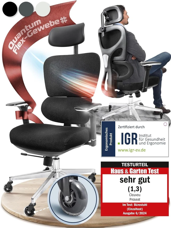 CLOUVOU ergonomischer Buerostuhl bis 150 kg ProSeat Homeoffice Schreibtischstuhl