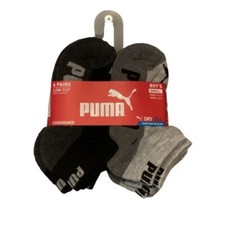 Puma Boy's 6 Pack Cushioned Quarter Socks Size S shoe size 4-8.5 sock 5-6.5 