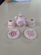 MANN Miniature Tea Set 8 pieces Pink Floral Dollhouse Collectible Vintage