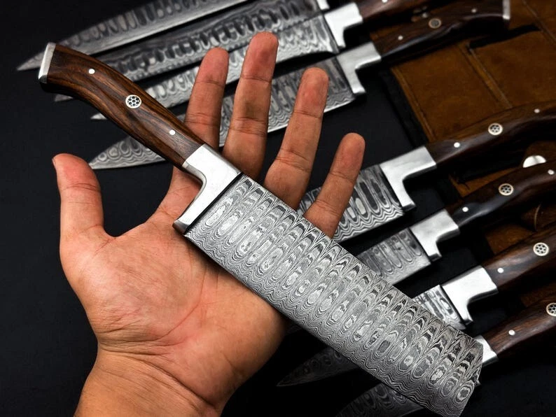 Custom Made Damascus Chef Knife Set Kitchen Cutlery -Hand Forged Damascus+Sheath - Image 3 of 4