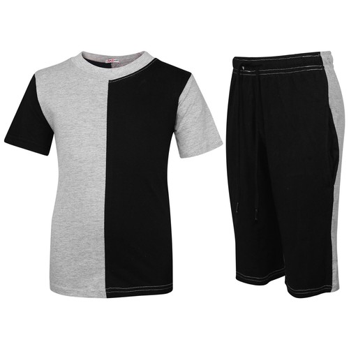 Kids T Shirts 100% Cotton Contrast Panelled Summer Boys Girls Top & Shorts Set - Zdjęcie 22 z 35