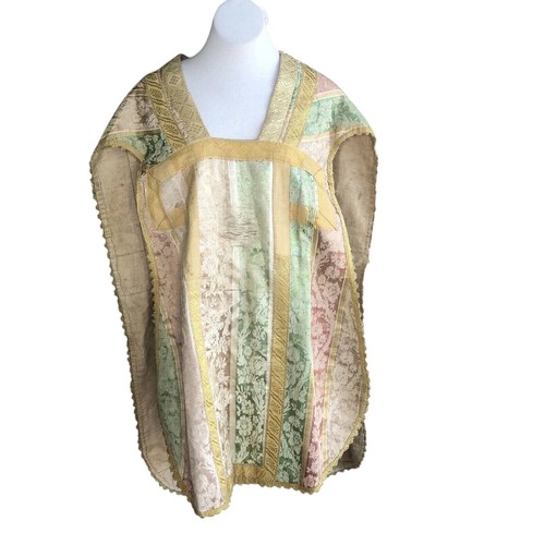 Antique Brocade Roman Fiddleback Chasuble Religious Vestment As Found
