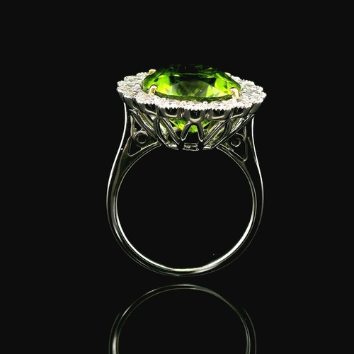 Peridot Diamond F VS 18K Ring Two-Tone Gold AGL Cert 9CTW Fine Premium Quality - Picture 7 of 9