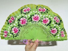 Womens Spanish Style Wood Fan Flower Fan Folding Hand Held Dancing Fan Cosplay