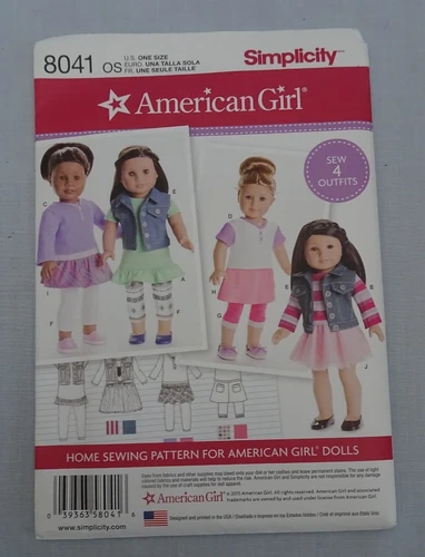 Simplicity Sewing Pattern 8041 18" American Girl Doll Clothes 4 Outfits NOS