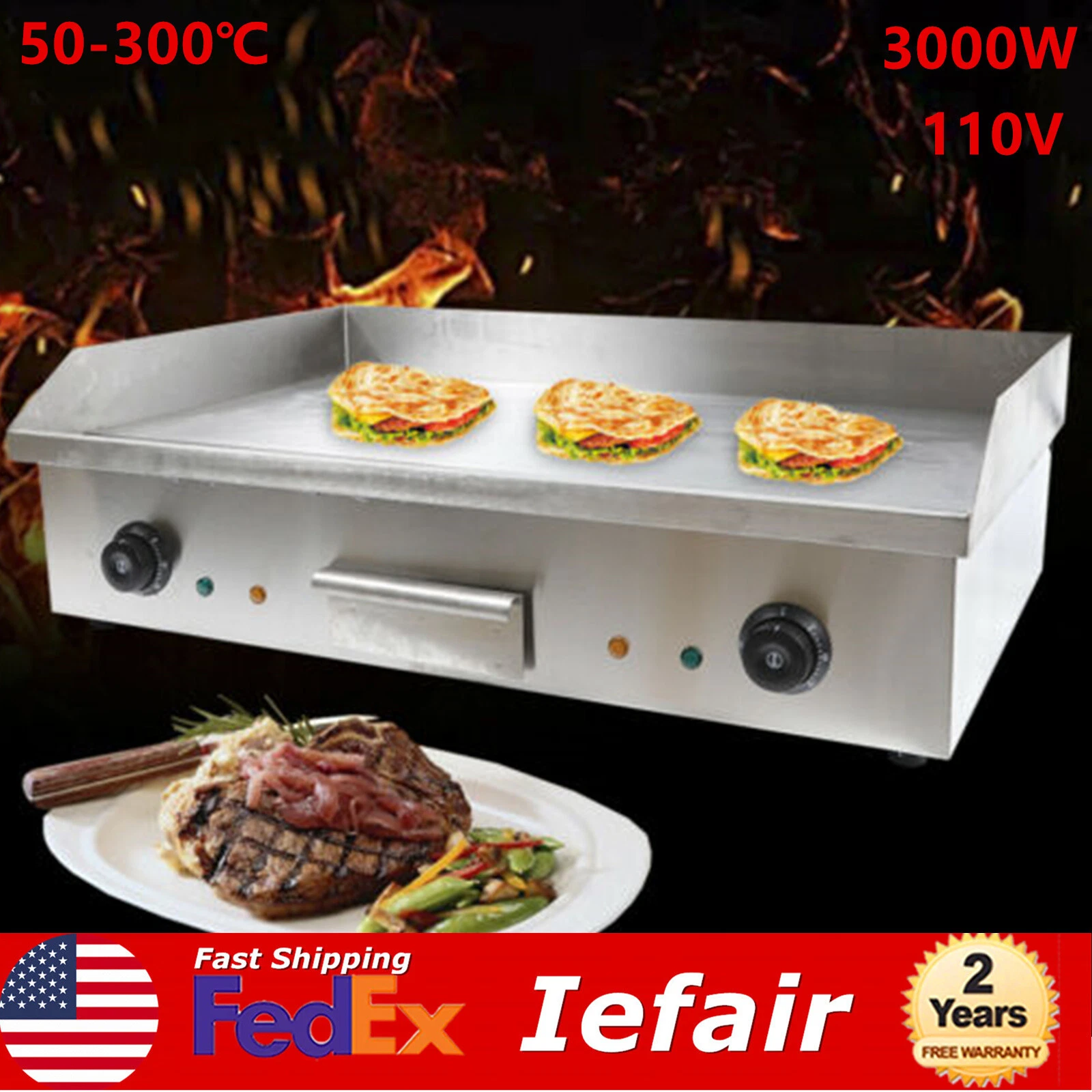 🔥3000W 29" Commercial Electric Countertop Griddle Flat Top Grill Hot Plate BBQ