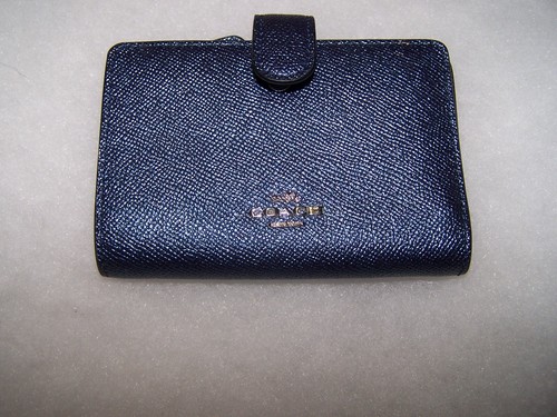COACH Two-Fold Wallet All Leather Leather Blue Women's