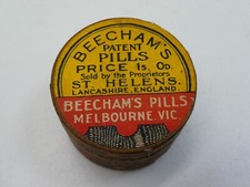 ANTIQUE BEECHAMS PILLS MELBOURNE - ST. HELENS ENGLAND WOODEN PILL BOX CASE