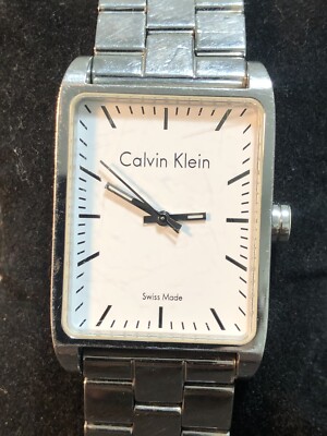 Calvin Klein Swiss Made Watch Rectangle Stainless Steel Unisex 30mm New Battery