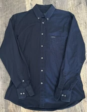 Valentino Jeans Navy XL Button Shirt  100% Cotton Hemmond  *cuff button flaw