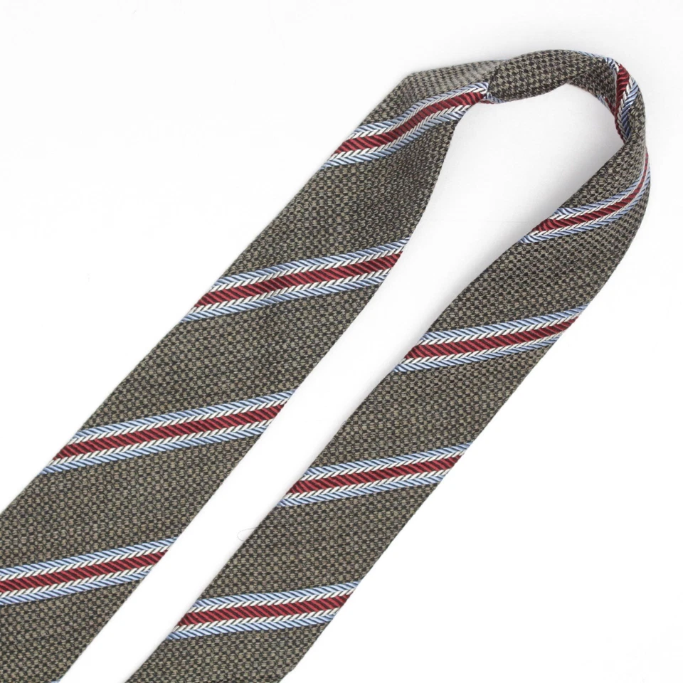 Josiah France Mens Wool Silk Necktie Brown Blue Red Rope Stripe Weave Woven Tie - Image 4 of 4