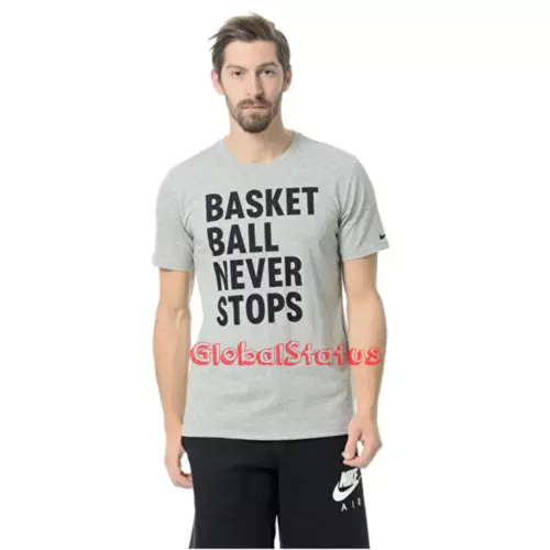 NIKE BASKETBALL NEVER STOPS GREY BLACK RETRO DRI FIT SHIRT SZ MEDIUM 778492-063