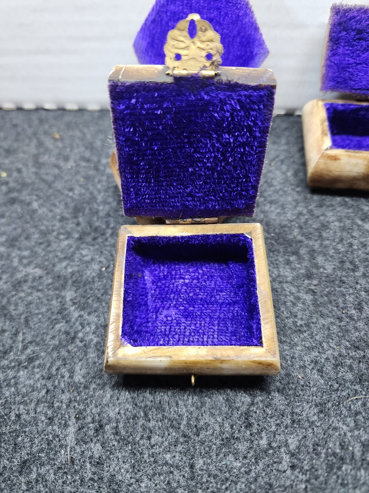 Vintage Camel Bone Lot of 4 Trinket Jewelry Boxes with Owl Brass