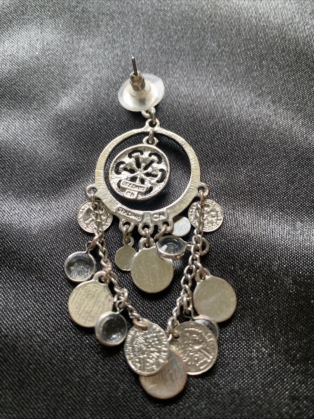 Vintage Large Statement Dangle Silver Tone Pierce… - image 2